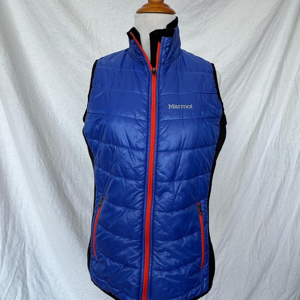 Marmot Royal Blue Puffer Vest with Scarlet Details
